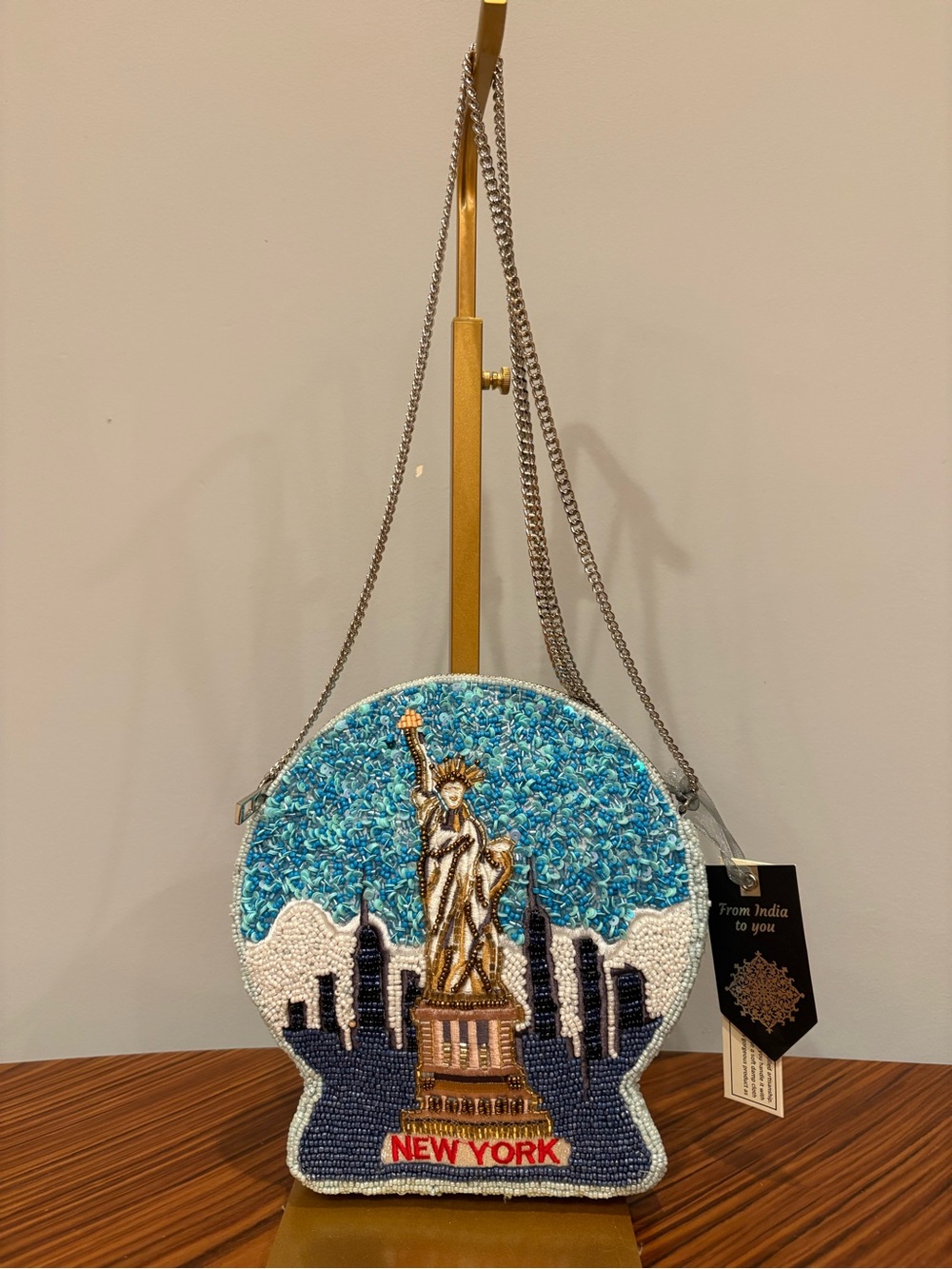 New York Statue of Liberty Snowglobe Beaded Bag